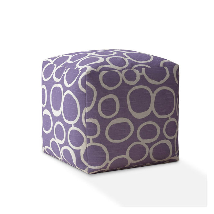 Cotton, Abstract Pouf Cover - Purple / White