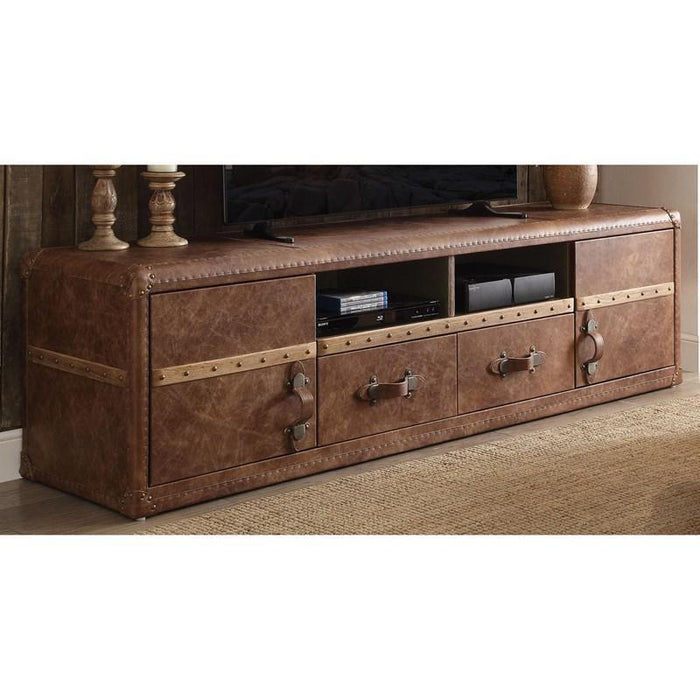 Leather Cabinet Enclosed Storage TV Stand - Brown