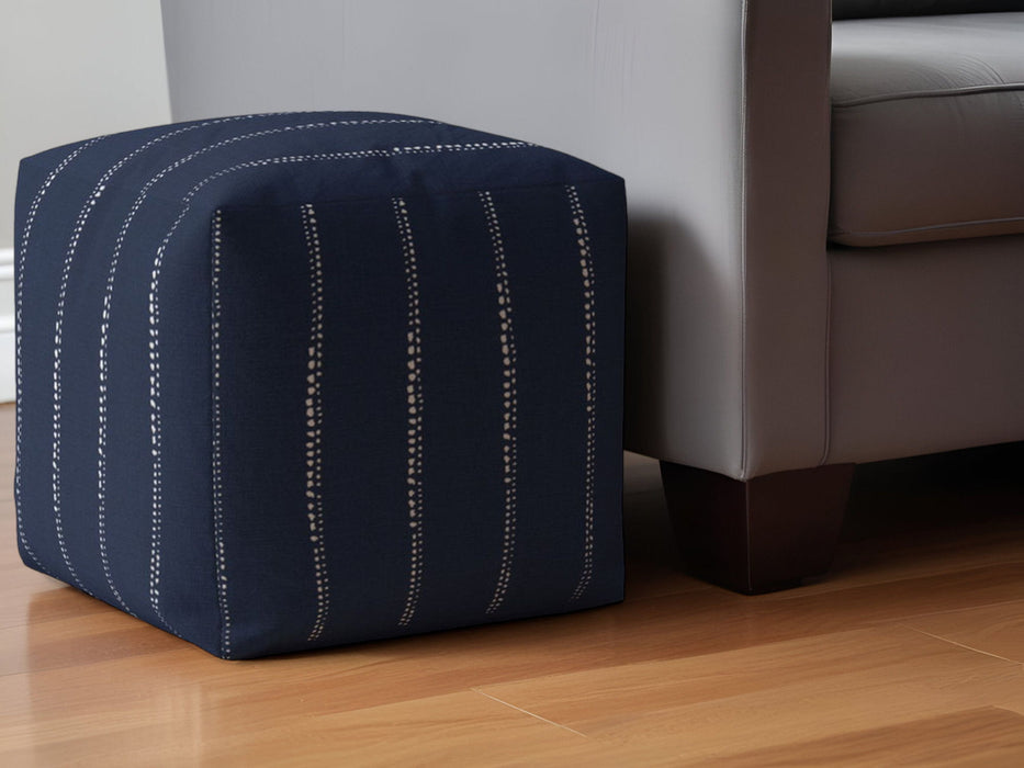 Cotton Striped Pouf Ottoman - Blue