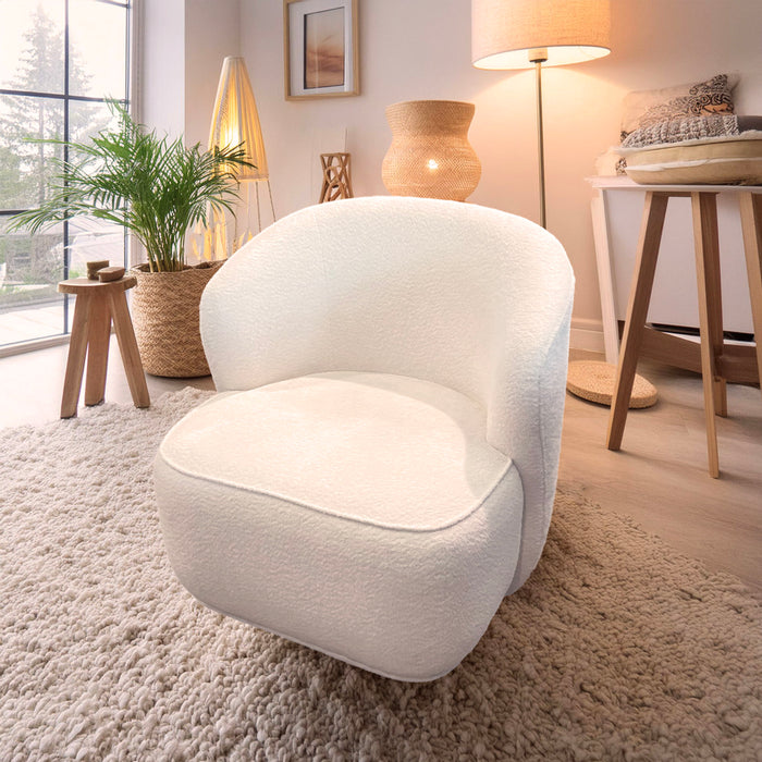 Swivel Boucle Fabric Chair - White