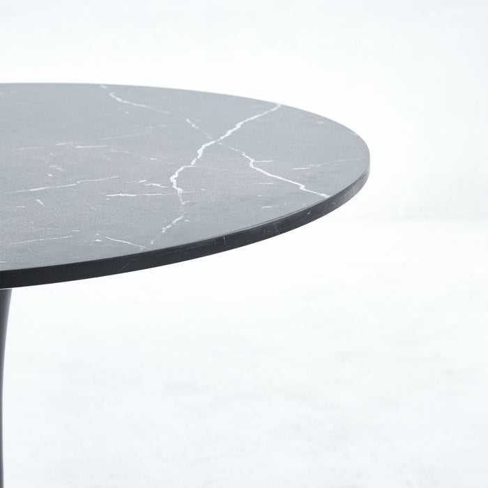 Tulip Special Dining Table, Black Marble Color Top, MDF Dining Table - Black