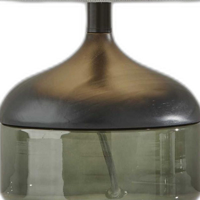 Petite Base With Lightly Textured Round Shade Table Lamp - Black Wood Smoked - Glass