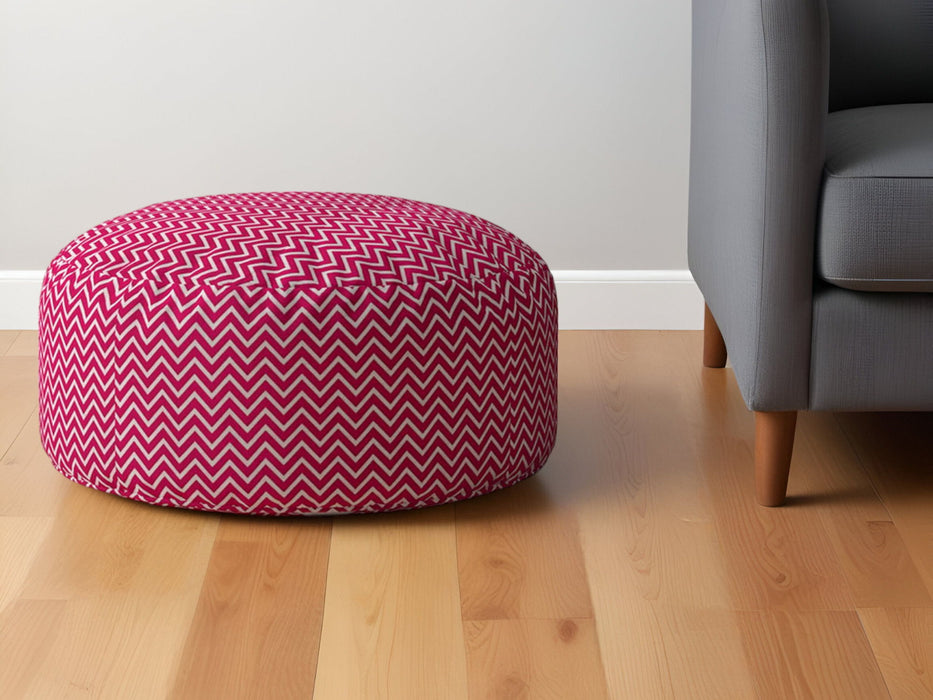 Cotton Round Chevron Pouf Ottoman - Pink