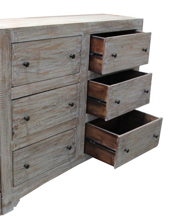 Solid Wooden 6 Drawer Double Dresser - Brown