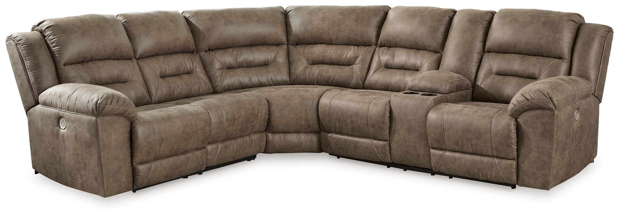 Ravenel - Fossil - 3-Piece Power Reclining Sectional With Raf Power Reclining Loveseat With Console - Faux Leather