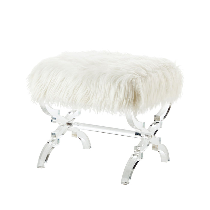 Faux Fur Ottoman - White / Clear