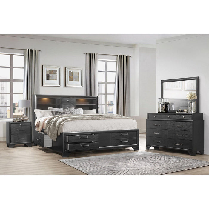 Solid Wood King Eight Drawers Bed - Gray