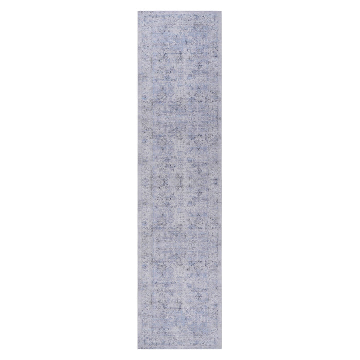 2'6'' X 10' Area Rug, Washable, Low-Pile, Non-Slip, Non-Shedding, Foldable, Kid & Pet Friendly - Blue / Cream