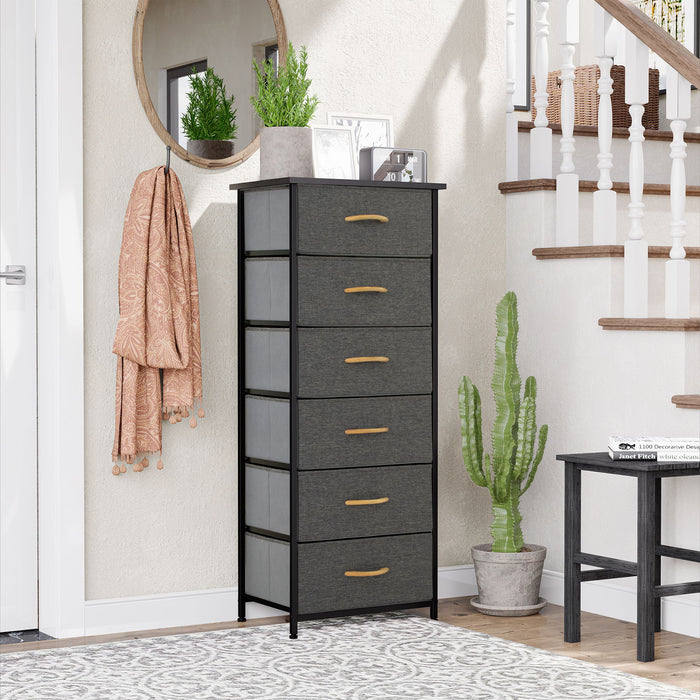 Fabric 6 Drawer Chest - Gray / Black