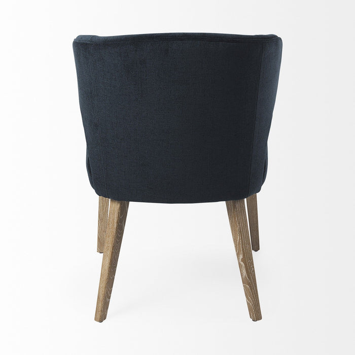 Wingback Dining Side Chair - Navy Blue / Brown