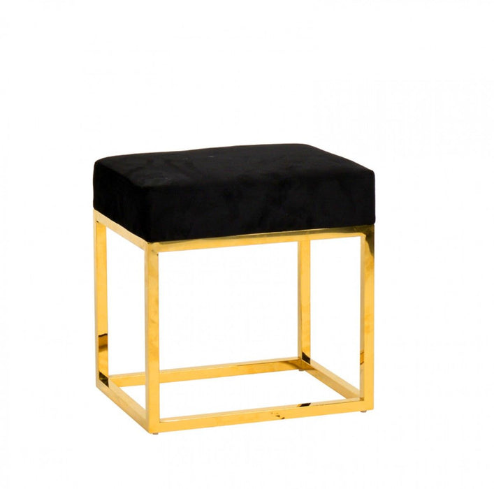 Velvet Ottoman - Black / Gold