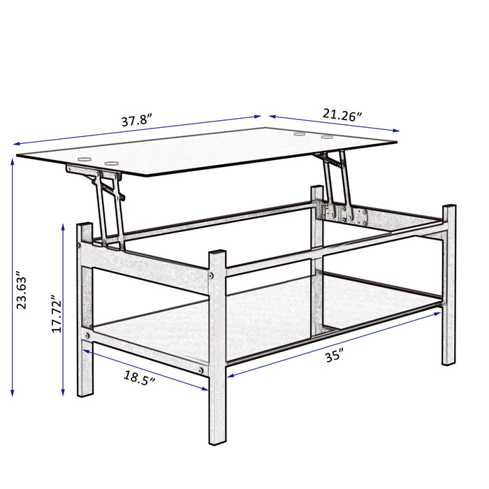 Glass Lift Top Coffee Table, Modern Simple 2-Layer Tempered Glass Coffee Table For Living Room - Black