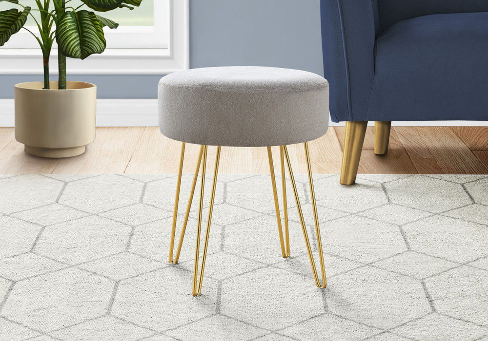 Velvet Round Ottoman - Gray / Gold