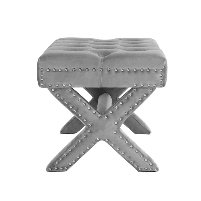 Velvet Tufted Ottoman - Light Gray