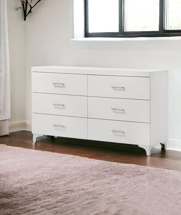 Six Drawer Double Dresser, Wooden - White