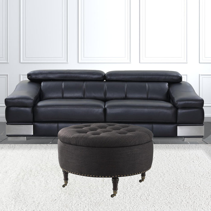 Linen Rolling Tufted Round Storage - Charcoal / Brown