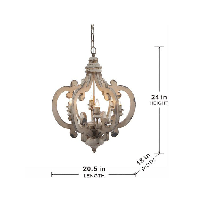 Farmhouse Chandelier, 6 Light Wood Chandelier Pendant Light Fixture With Adjustable Chain For Dining Room Living Room Entryway, Bulb Not Included