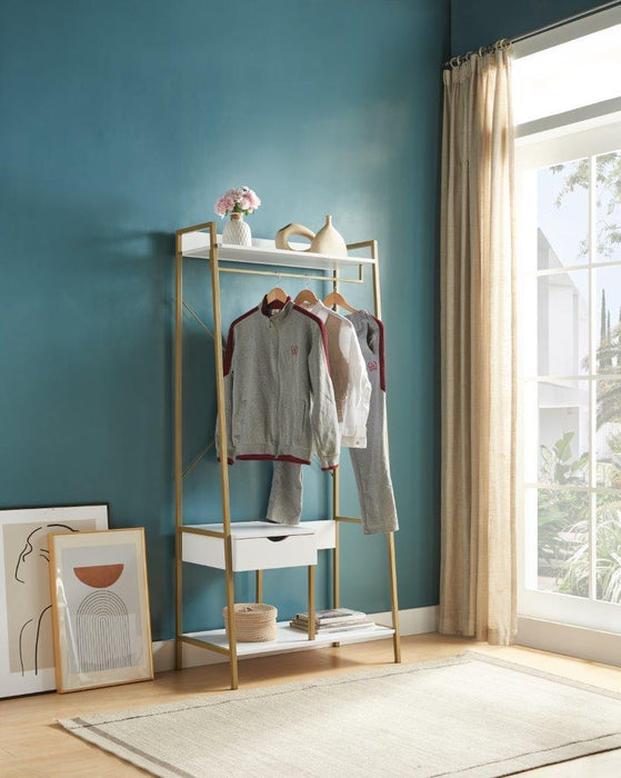 Metal Clothes Rack Open Wardrobe Free Standing With One Drawer Hanging Clothes Rod