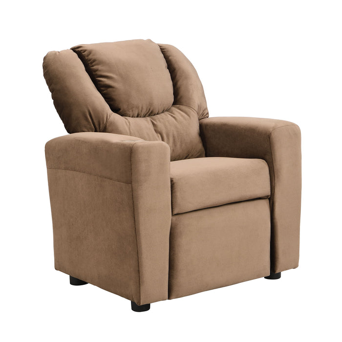 Kids Recliner Chair, Kids Upholstered Couch With One Cup Holder, Toddlers Recliner With Headrest And Footrest - Brown