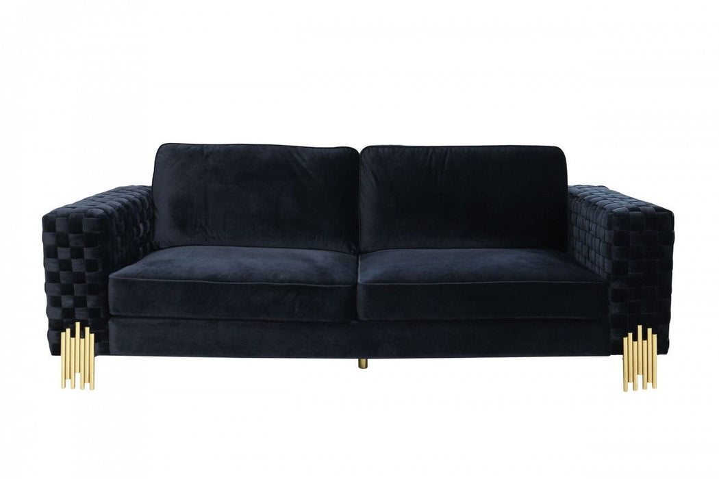 Velvet Sofa With Gold Legs - Black