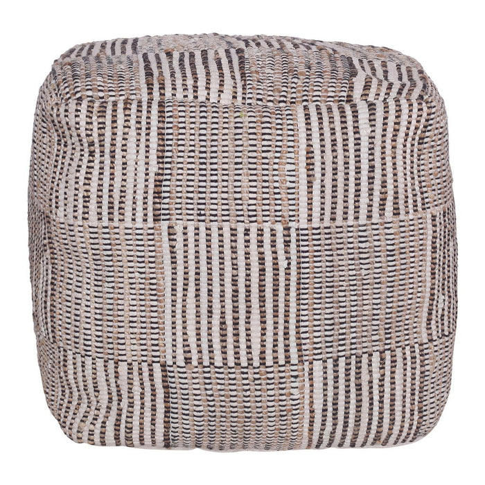 Cotton Cube Geometric Pouf Ottoman - Brown