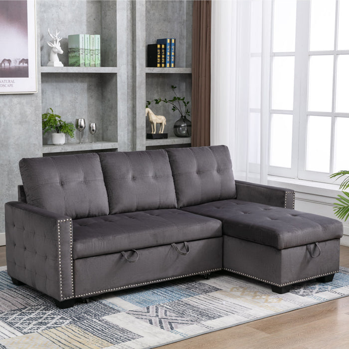 Reversible Sectional Storage Sleeper Sofa Bed, L-Shape 2 Seat Sectional Chaise With Storage, Skin-Feeling Velvet Fabric