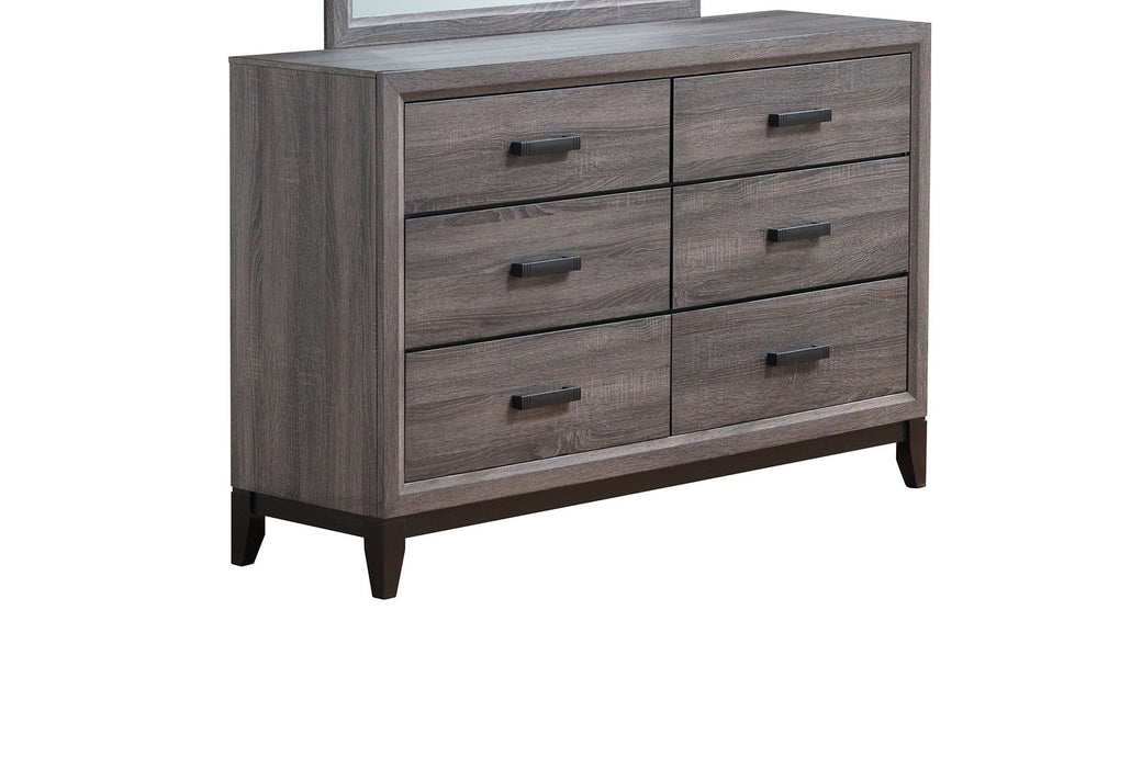 Solid Wood, Six Drawer Double Dresser - Gray