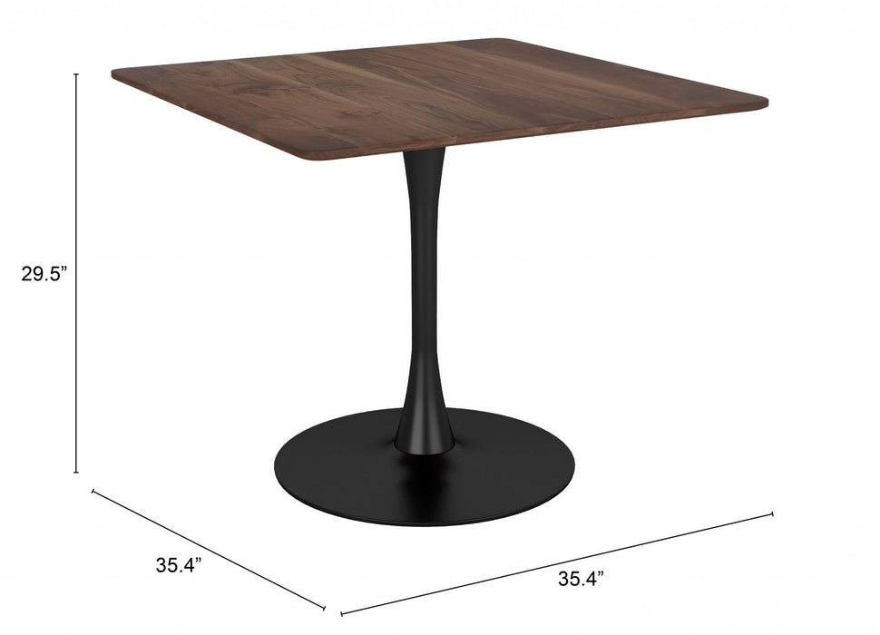 Square Steel Pedestal Base Dining Table - Dark Brown