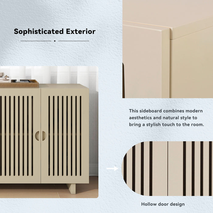 Modern Style Sideboard With Superior Storage Space, Hollow Door Design And 2 Adjustable Shelves For Living Room And Dining Room