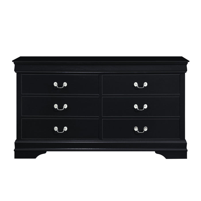 Wood Six Drawer Double Dresser - Black