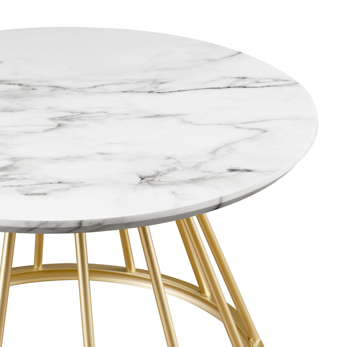 Modern Round Coffee Table With Metal Base - White / Gold