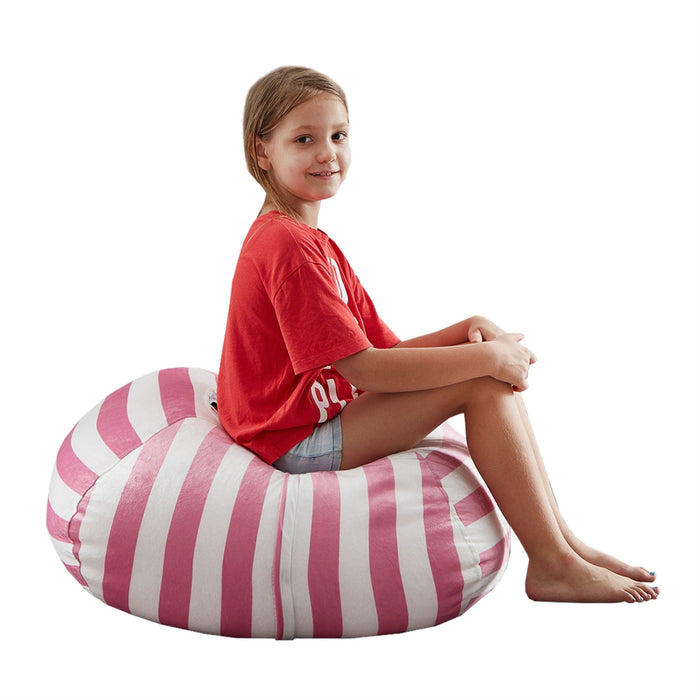 Microfiber Round Striped Pouf Cover - Pink / White