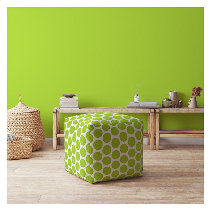 Cotton Polka Dots Pouf Cover - Green / White