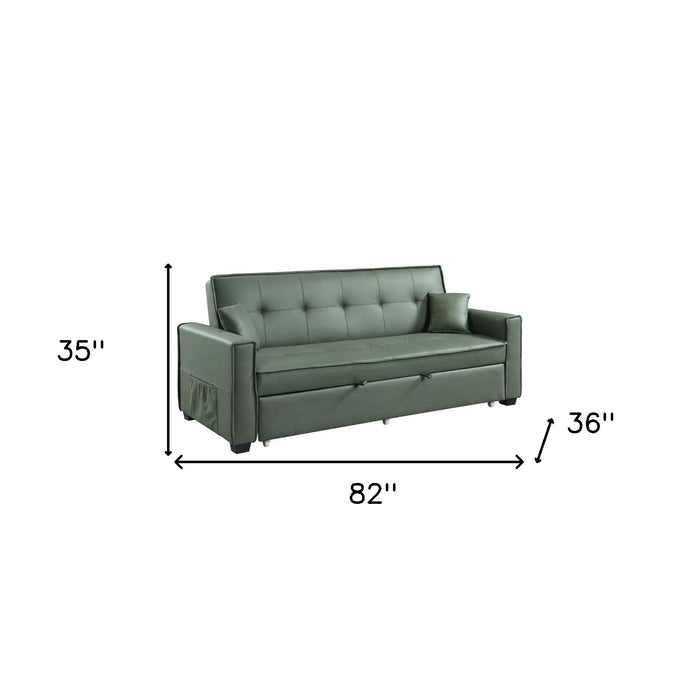 Velvet Sleeper Sofa And Toss Pillows With Black Legs - Green