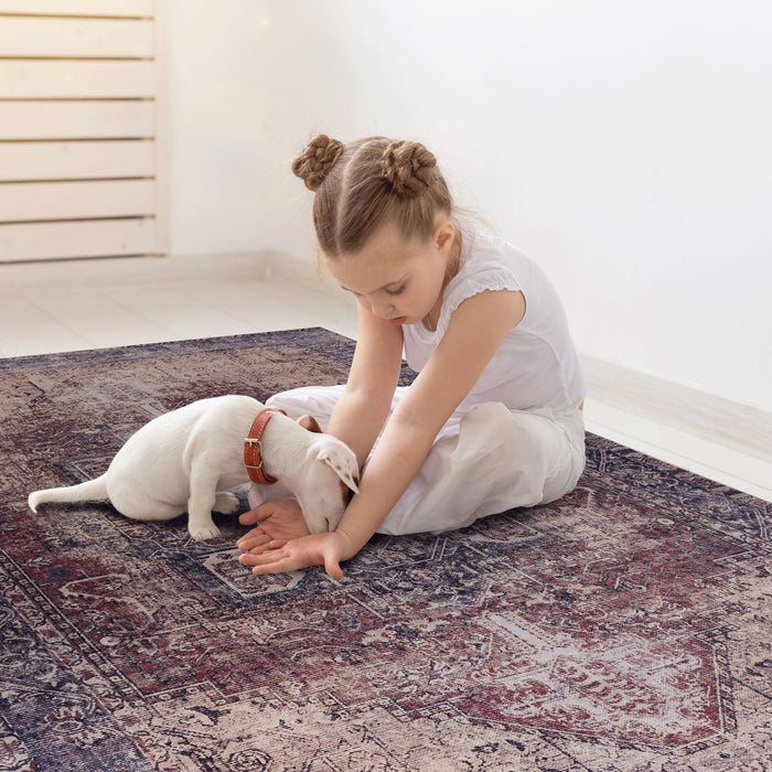 3' x 5' Area Rug, Washable, Low-Pile, Non-Slip, Non-Shedding, Foldable, Kid & Pet Friendly - Burgundy