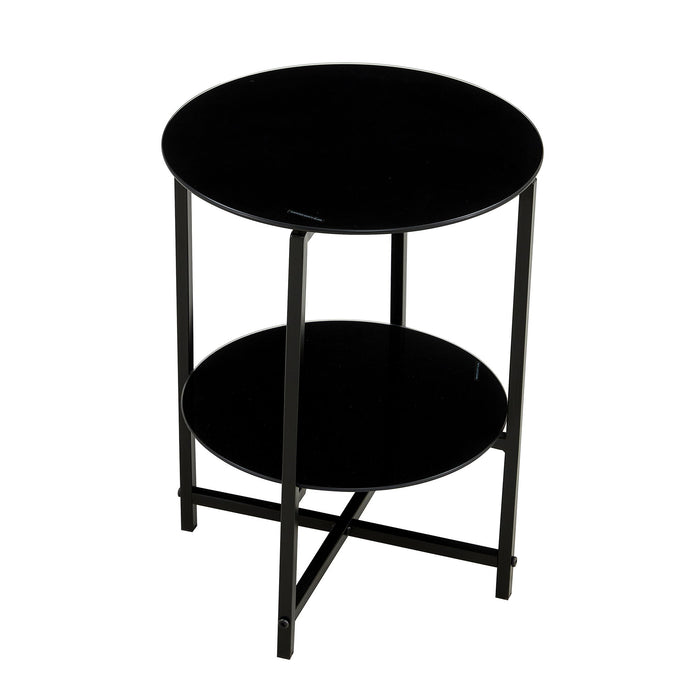 Tempered Glass End Table (Set of 2) , Round Coffee Table For Bedroom Living Room Office - Black