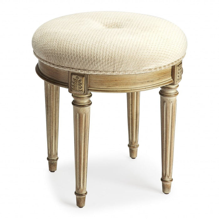 Polyester Blend Ottoman - Ivory / Brown