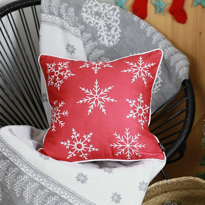 18"Lx18"H Christmas Snowflakes Decorative Throw Pillow Cover - Red