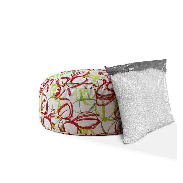 Cotton Round Abstract Pouf Cover - Green / White