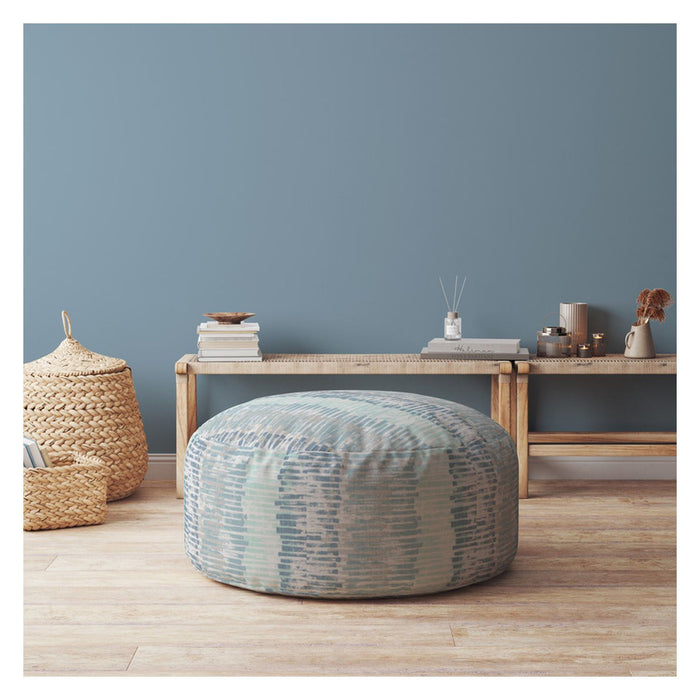 Canvas Round Abstract Pouf Cover - Blue / Gray