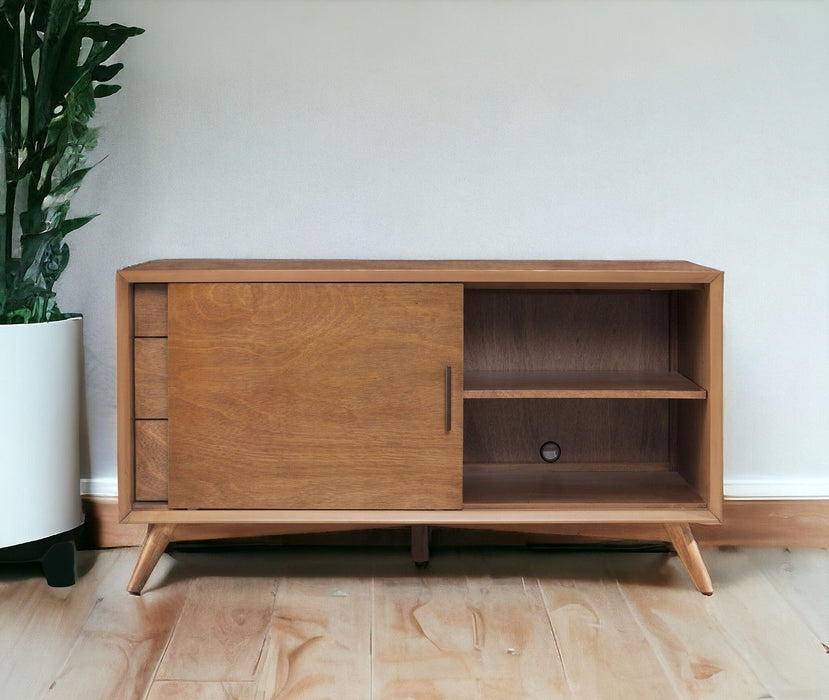 Wood Mahogany Solids Okoume And Veneer Cabinet Enclosed Storage TV Stand - Brown