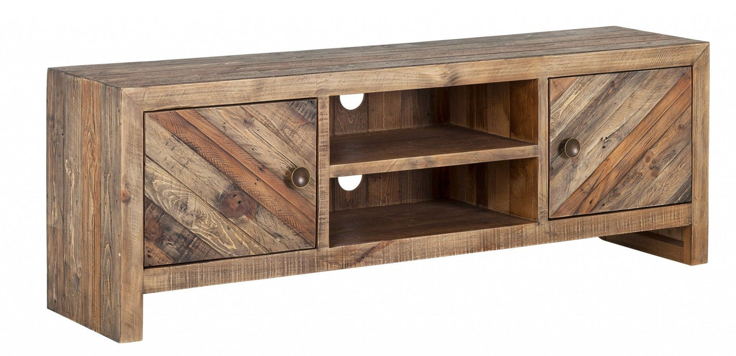 Wood Reclaimed Pine And Plywood Open Shelving TV Stand - Brown