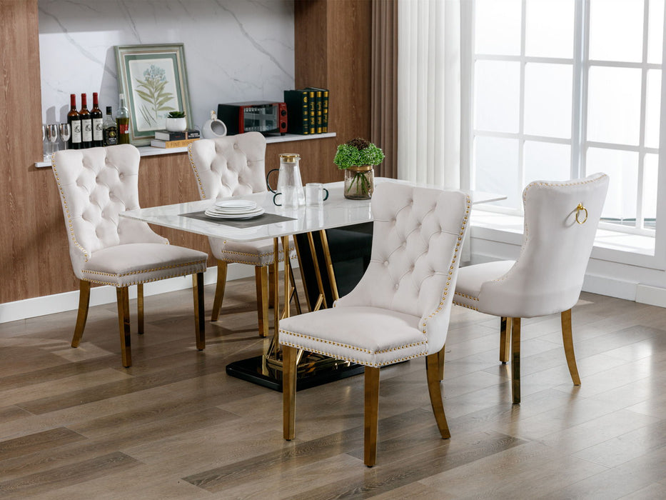 Nikki - Modern, High-End Tufted Solid Wood Contemporary Velvet Upholstered Dining Chair With Golden Stainless Steel Plating Legs, Nailhead Trim (Set of 2)