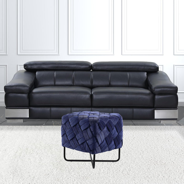 Velvet Cube Ottoman - Navy Blue / Black