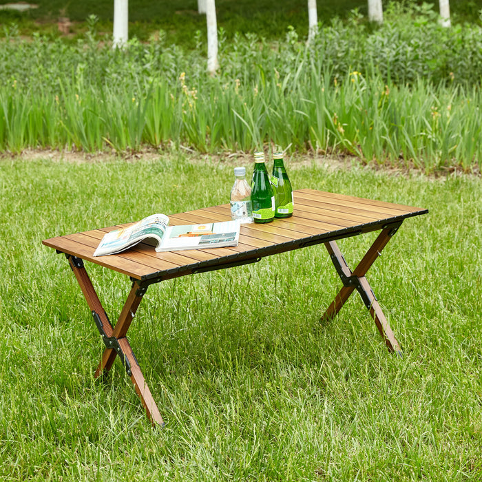 Folding Outdoor Table, Lightweight Aluminum Roll-Up Rectangular Table For Indoor, Outdoor Camping, Picnics, Beach, Backyard, Bbq, Party, Patio - Brown