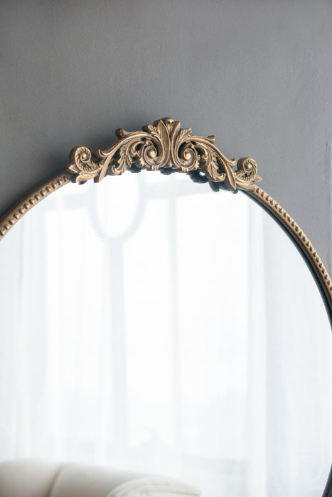 Classic Design Mirror With Round Shape And Baroque Inspired Frame For Bathroom, Entryway Console Lean Against Wall