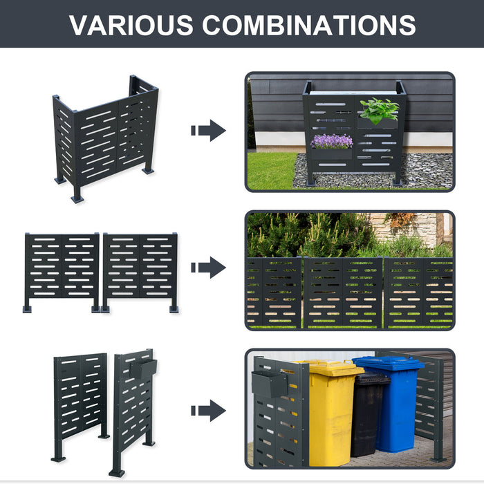 Air Conditioner Fence For Outdoor Units, Metal Privacy Fence Cover, Perfect To Conceal Air Conditioning Units, 3 Fence Panel - Charcoal