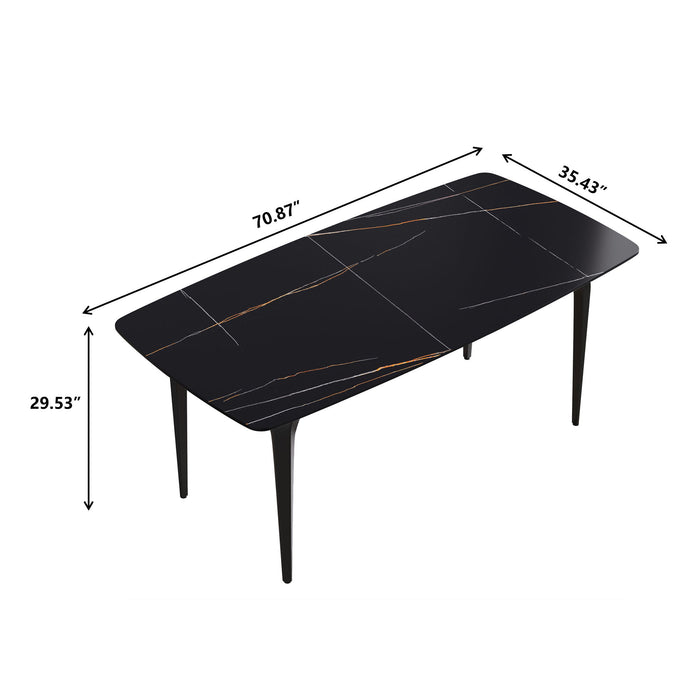 70.87" Modern Artificial Stone Curved Metal Leg Dining Table, Can Accommodate 6-8 People