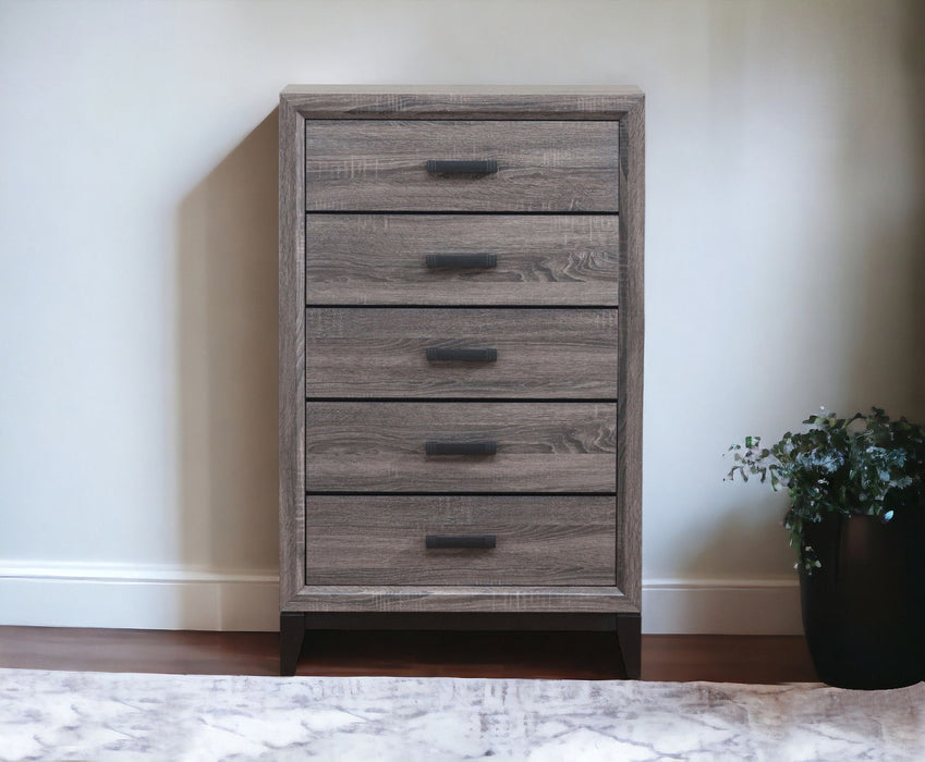 Wooden 5 Drawer Chest - Gray