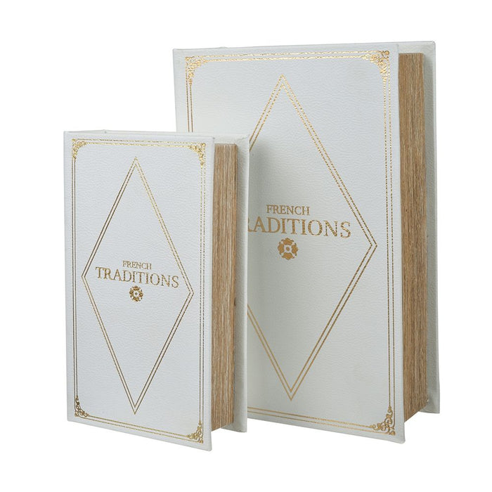 Book Boxes (Set of 2) - White / Gold